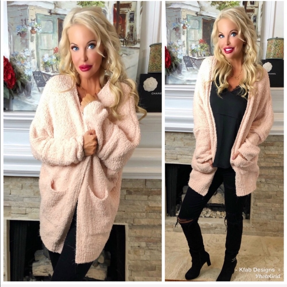 💕LAST 1! Blush Oversized Fuzzy Pocket Cardigan! - Picture 3 of 6